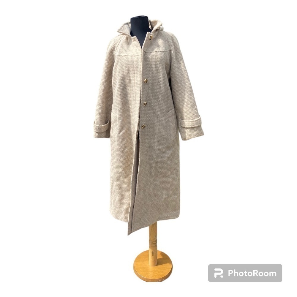 Vintage Cream Tweed Trench Coat with Hood